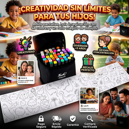Combo marcadores x 24 + 2 rollos de dibujar