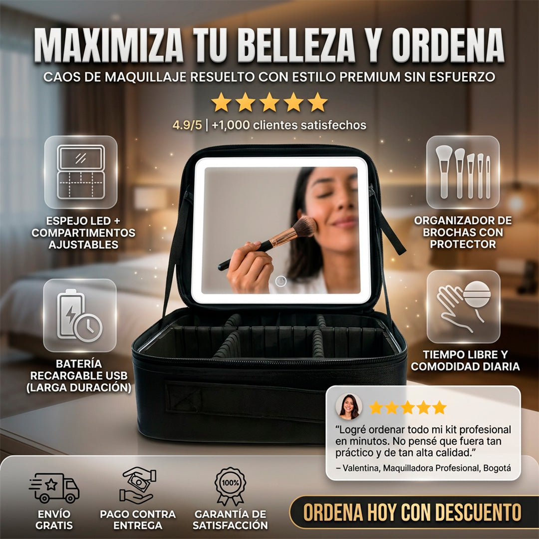 Cosmetiquera con espejo y luz led