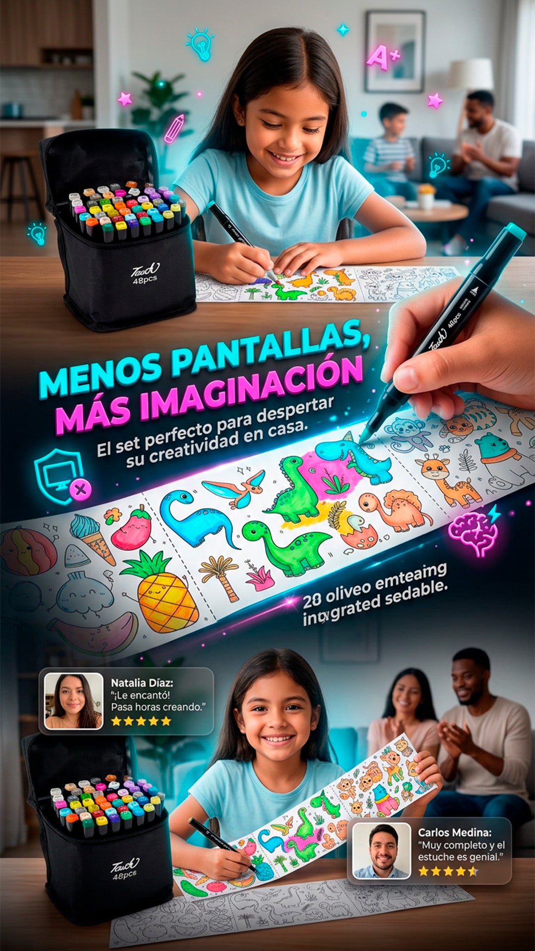 Combo marcadores x 24 + 2 rollos de dibujar