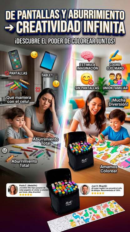 Combo marcadores x 24 + 2 rollos de dibujar