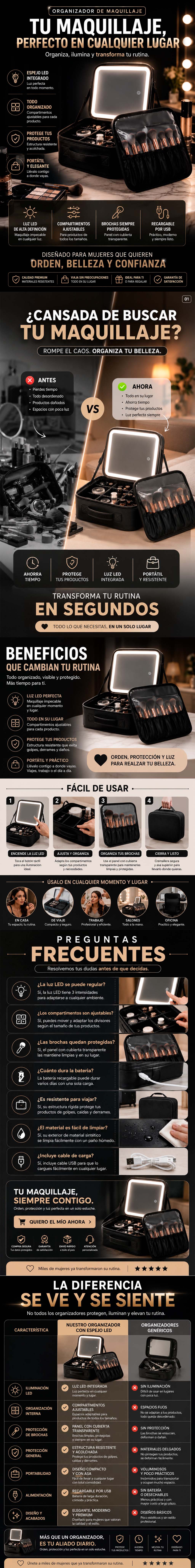 Cosmetiquera con espejo y luz led